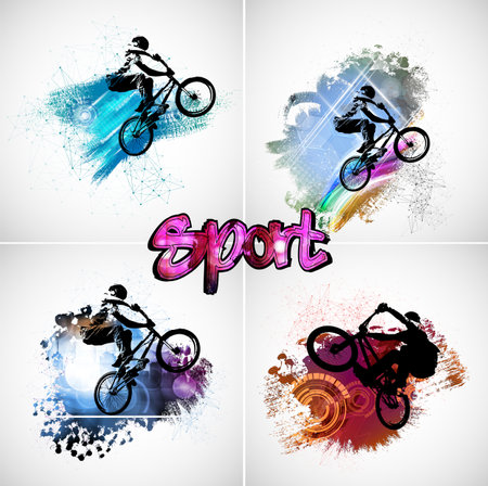 BMX rider, active young person doing tricks on a bicycleのイラスト素材
