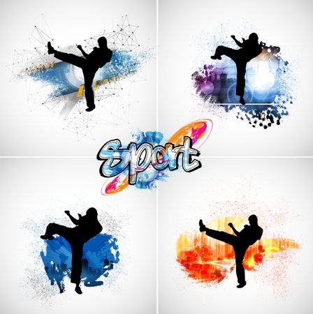 karate, martial arts. High kick, vector illustrationのイラスト素材