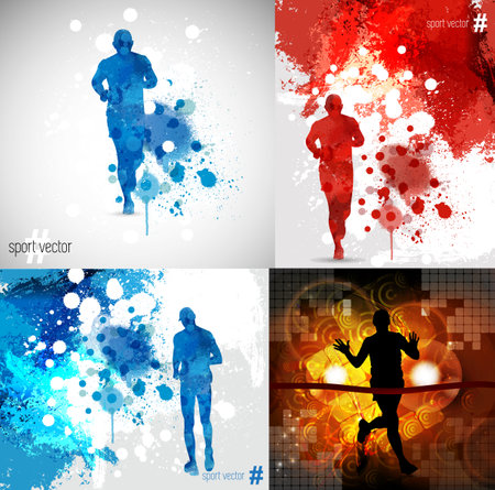 Sport background with running man silhouettes. Vector illustration. EPS 10の写真素材