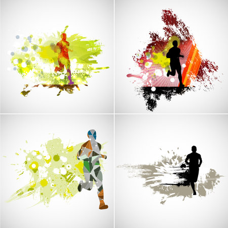 Abstract colorful grunge background with sports silhouettes. Vector illustration.の写真素材