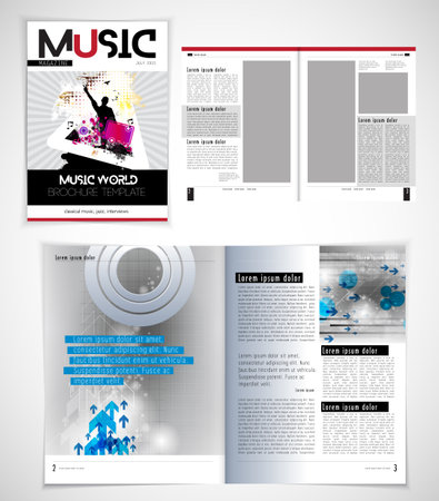 Vector layout of magazine, flyer, booklet, brochure cover design template with music theme.の写真素材
