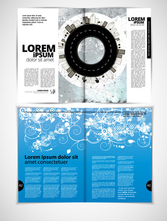 Vector empty tri-fold brochure template design with city and roadsの写真素材