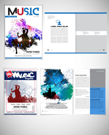 Vector brochure template design with music theme. Cover layout and infographicsの写真素材