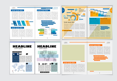 Brochure layout template, cover design annual report, magazine, flyer in A4 with colorful geometric background.の写真素材