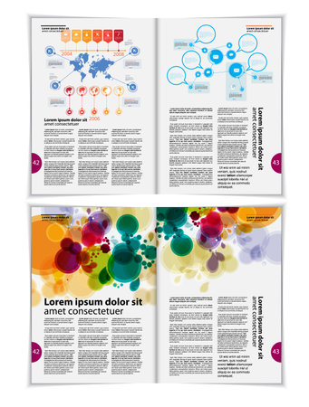 Magazine layout, vector print template with colorful bokeh background.の写真素材