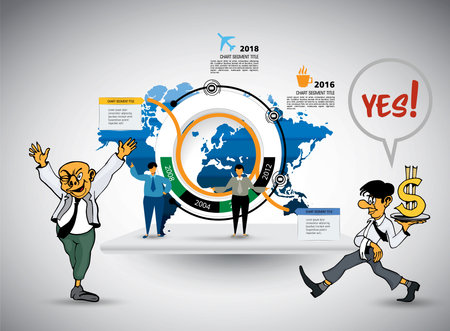 Business people with world map and infographics design, vector illustration.の写真素材