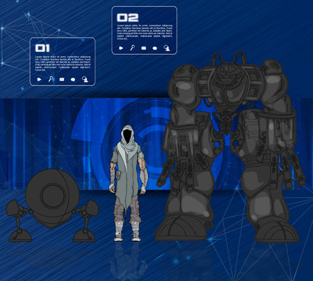 Cyborgs in cyberspace on a blue background. Vector illustrationの写真素材