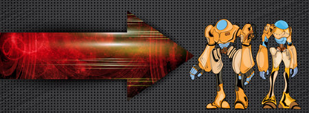 Vector illustration of a robot on a metallic background with an arrow.の写真素材