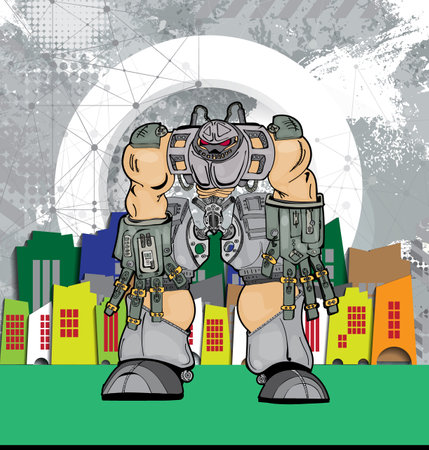 robot on the background of the city, illustration in vector formatの写真素材