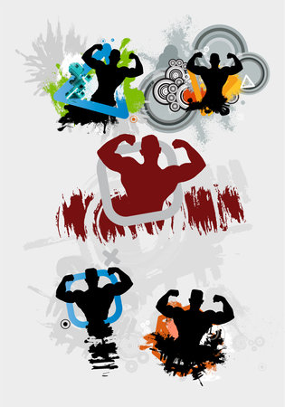 Vector illustration of a set of fitness silhouettes with dumbbellsの写真素材