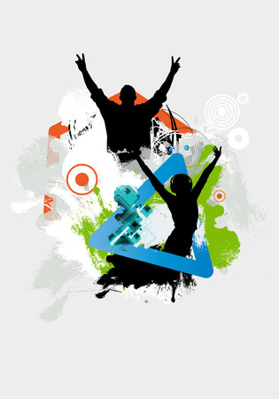 Dancing people silhouettes. grunge background. Vector illustration.の写真素材