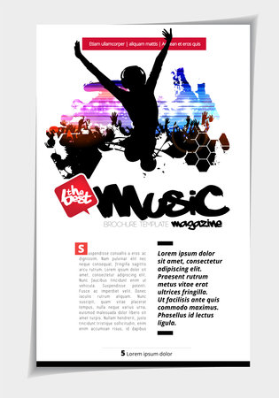 Music event brochure template with dancing people silhouettes. Vector illustration.の写真素材
