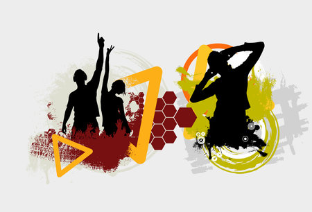 Nightlife and music festival concept. Dancing people at music festivalのイラスト素材