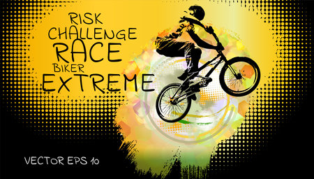 Cyclist in the jump on abstract background. Vector illustration.の写真素材