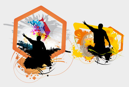 Dancing people silhouettes. Abstract music background. Vector illustration.の写真素材