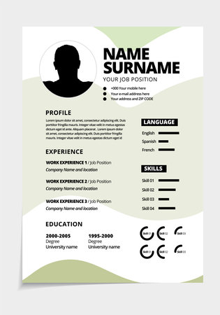 Resume design template minimalist cv. Business layout vector for job applications. A4 size.のイラスト素材