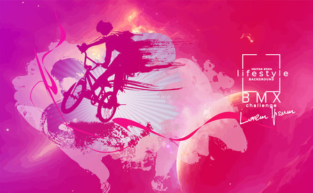 Cyclist on abstract background with space for text, vector illustrationの写真素材