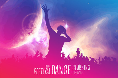 Music event background with silhouette of a dancing people. Vector illustration.の写真素材