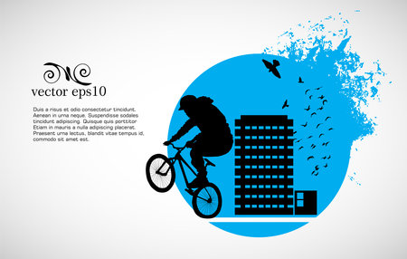 Silhouette of a cyclist on the background of the city. Vector illustrationのイラスト素材
