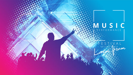 Music event background. Dancing people silhouettes. Music festival poster template.の写真素材