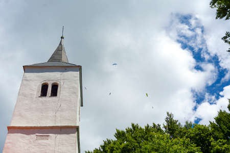 Vertical shot of the little church on Ravna gora, Croatia.