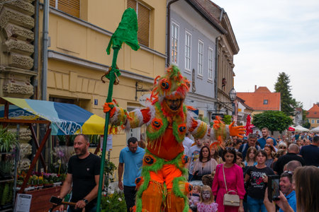 Varazdin - Croatia / 08 21 2021: Street artists in costume on Spancirfest 2021.のeditorial素材