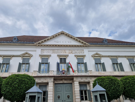 Budapest, Hungary - 05.20, 2023: SÃ¡ndor Palace (Sandor-palota) is the official residence of the President of Hungary, and the seat of the Office of the President of Hungary.のeditorial素材