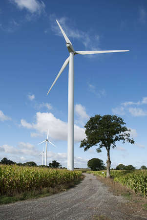 Wind turbine on country roadの写真素材