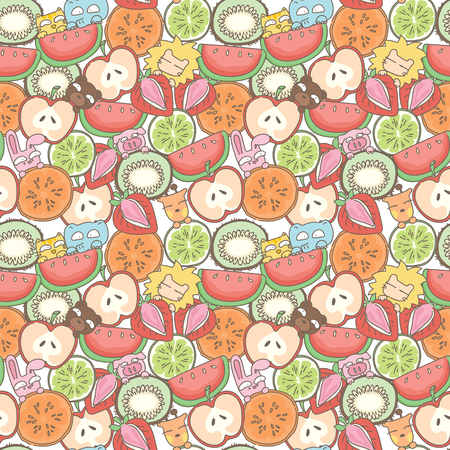 Funny animals and fruits seamless pattern backgroundのイラスト素材