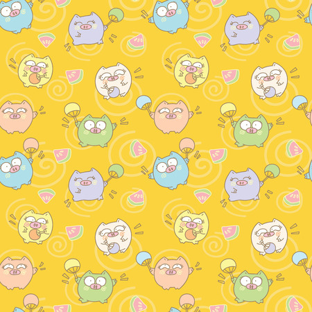 Funny pig and watermelon seamless pattern backgroundのイラスト素材
