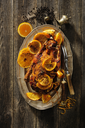 Roasted duck with orange.の写真素材