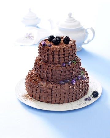 Chocolate and blackberry wedding cake.の写真素材