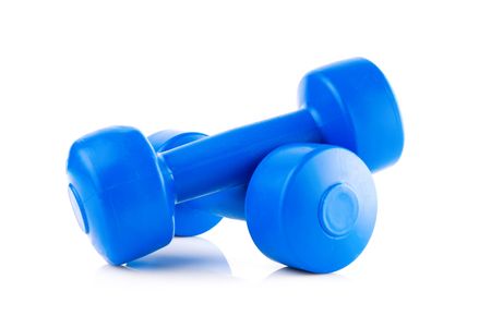 two color dumbbell  isolated on whiteの写真素材