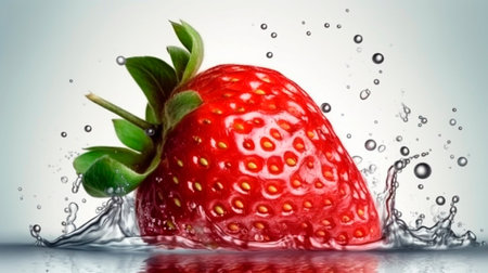 Strawberry with water splash on white background. 3d renderingの素材