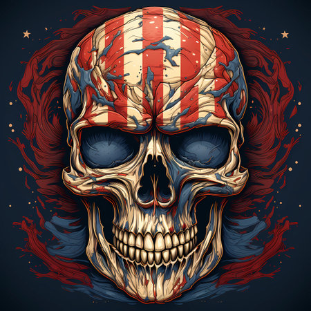 Skull with american flag.  illustration on dark background.の素材