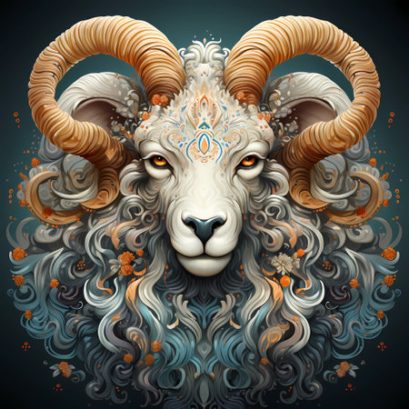 Portrait of a ram with long horns. Vector illustration for your designの素材
