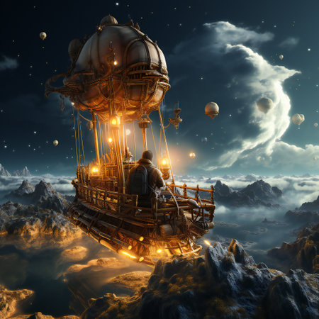 Astronaut flying in the sky. 3D rendering. Fantasy viewの素材