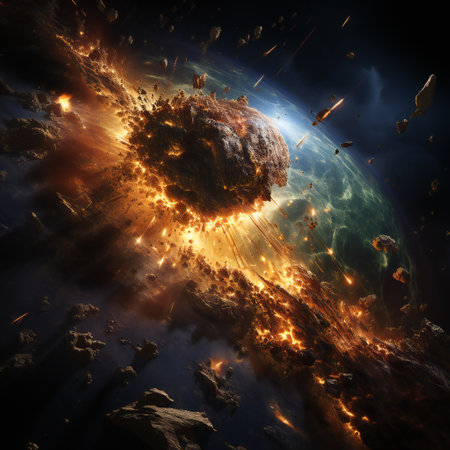 Abstract space background with planets, nebula and stars. 3d renderの素材