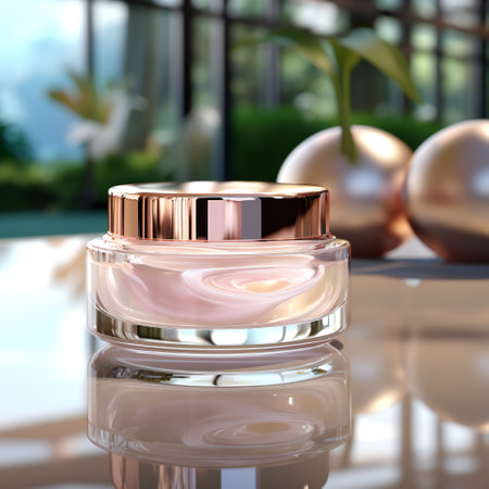 Cosmetic cream in a glass jar on the table. 3d renderingの素材