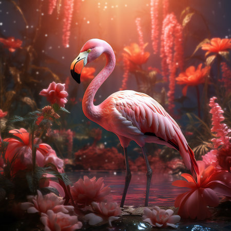 Flamingo in the water. 3d render, illustration.の素材