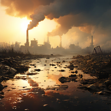 factory polluting the environment with smoke and smog. 3d renderの素材