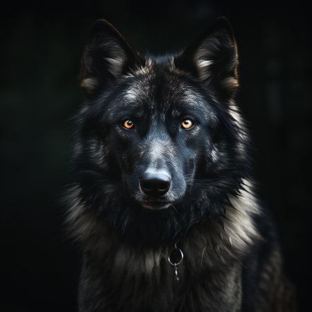 Portrait of a German shepherd dog on a dark background. Toned.の素材