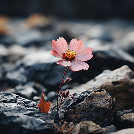 Pink cosmos flower on the rock in the garden. Nature background.の素材