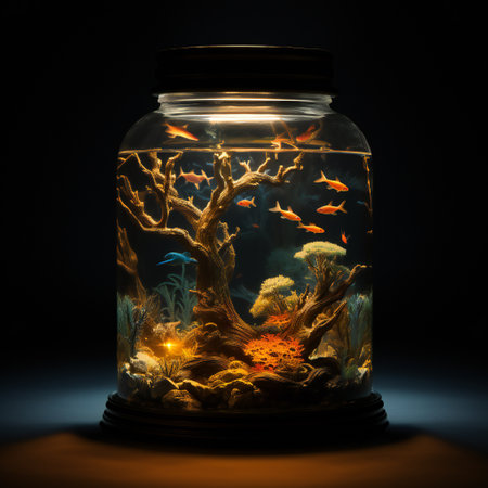 Aquarium in a glass jar with fish and corals.の素材