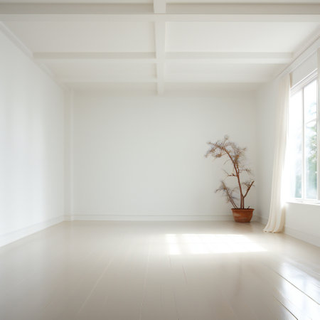 interior of modern empty room with white walls, 3d renderの素材