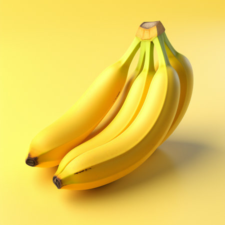 Bunch of bananas isolated on yellow background. 3d illustration.の素材
