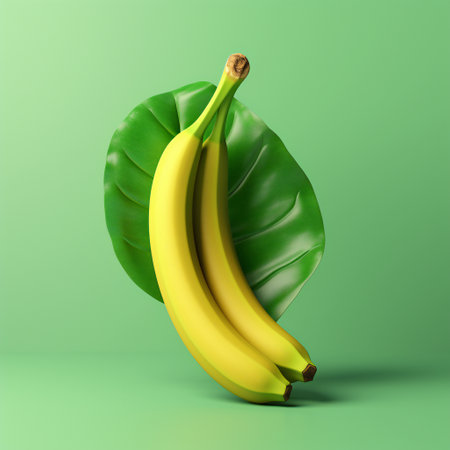 Bananas on green background. Minimal concept. 3d renderの素材