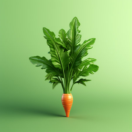 Carrot with green leaves isolated on green background. 3d renderの素材