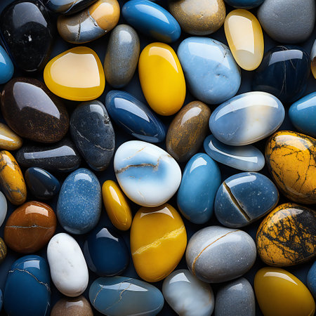 Colorful stone pebbles as background or texture. Top viewの素材