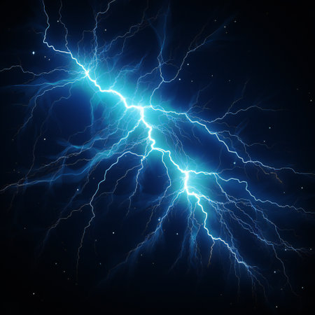 Lightning strike on the dark blue background, abstract nature background.の素材